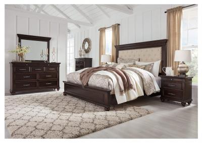 Brynhurst Brown King Upholstered Panel Bed Dresser w/Mirror,American Furniture