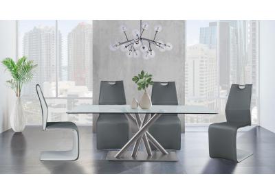 Chrome 71x32 Glass Table and 4 Grey chairs