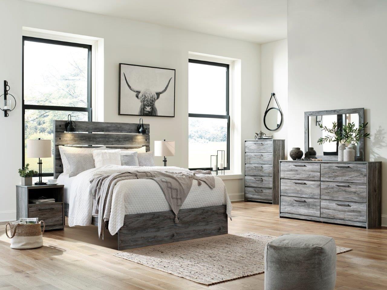 Baystorm Gray Queen Panel Bed, Dresser, Mirror,In-Store Product