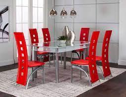 Valencia 7 Piece Dinette With Red Chairs and White Table,Cramco Dining