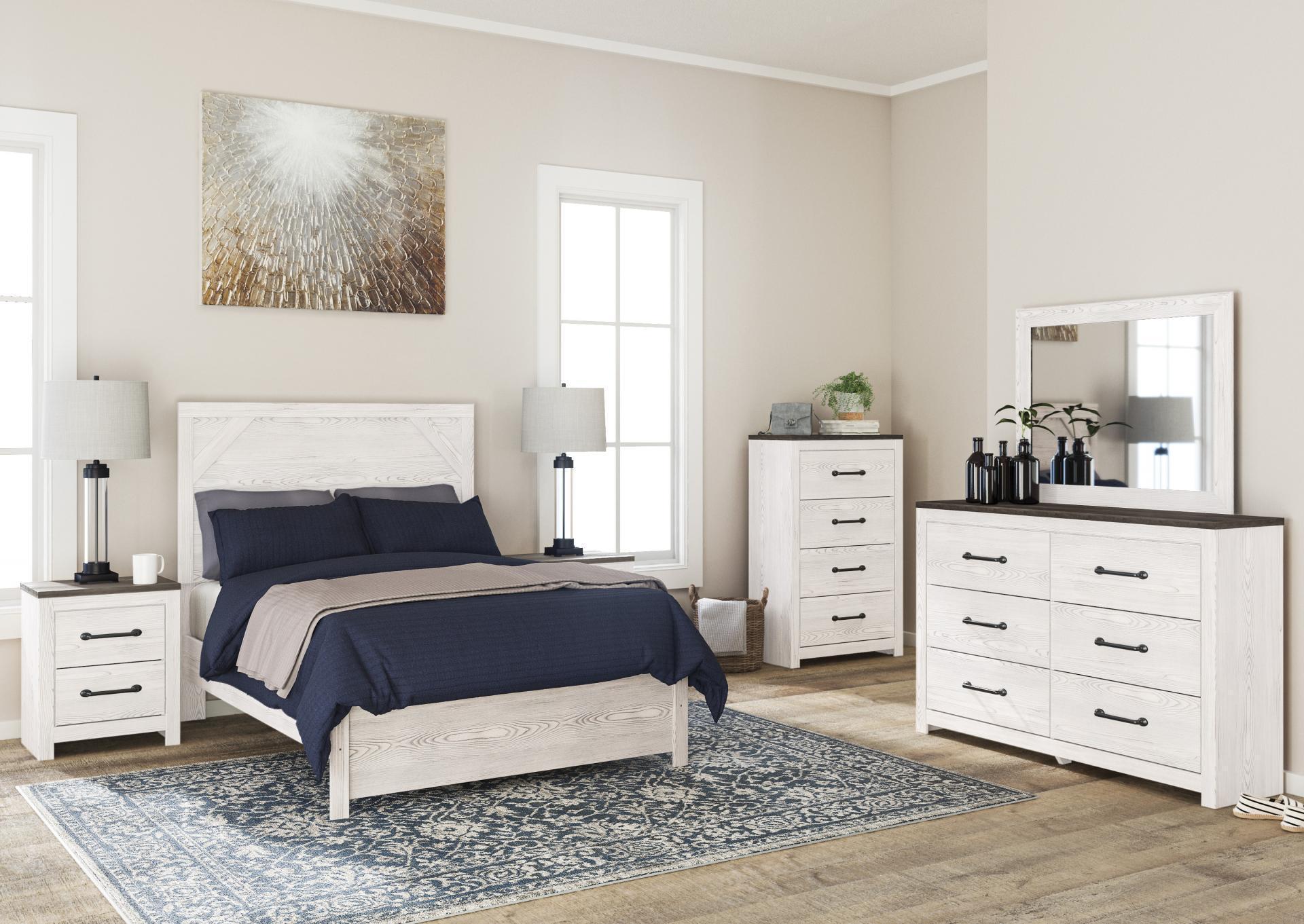 White Gerridan Queen Panel Bed w/ Chest, Dresser & Mirror,In-Store Product