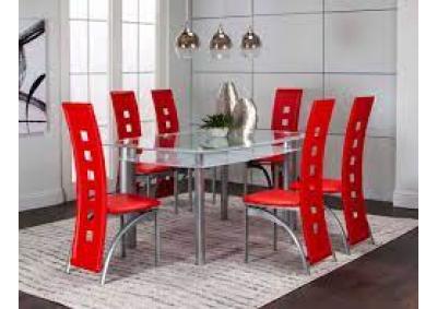 Image for Valencia 7 Piece Dinette With Red Chairs and White Table