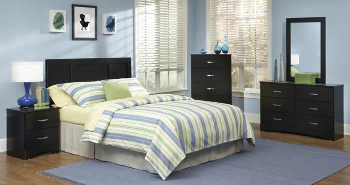 Black Twin Bedroom Set (HB, Dr/Mirr & Chest),Kith Furniture