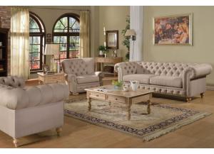 Image for Shantoria 3Pcs Beige Linen Fabric Wood Sofa Set 1 Sofa, 1 Loveseat and 1 Chair