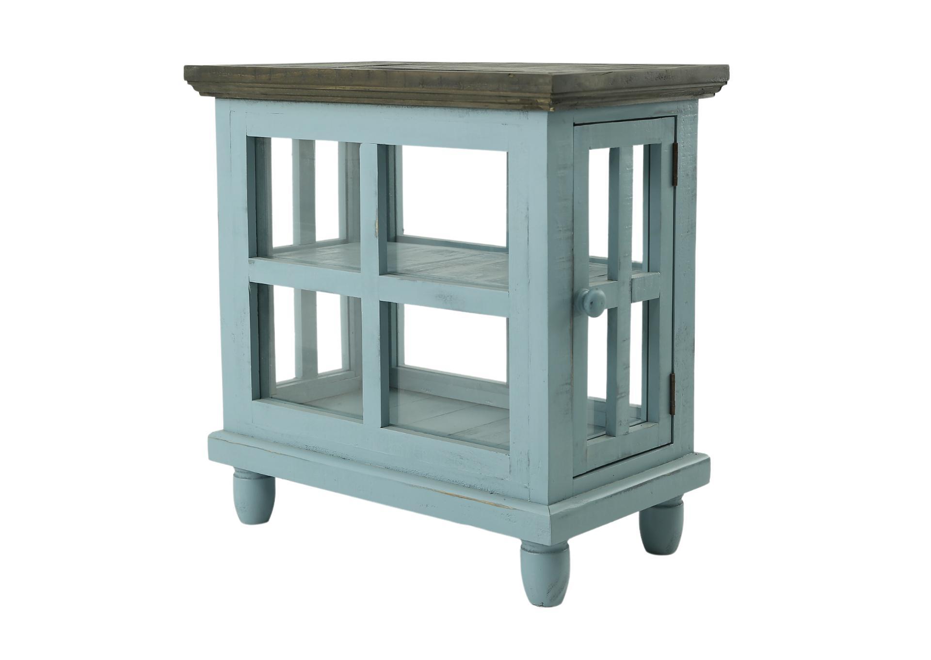 LANTERN RAFTWOOD/BLUE ACCENT TABLE,ARDENT HOME
