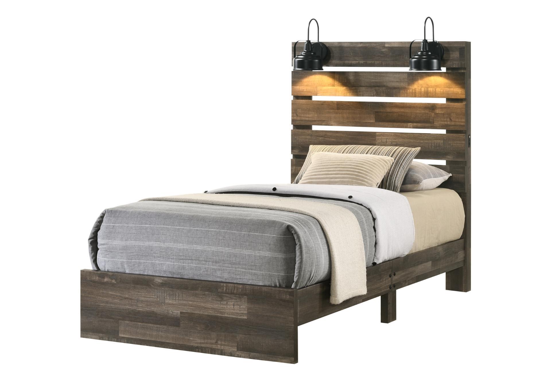 ARIANNA BROWN TWIN BED WITH LIGHTS,LIFESTYLE FURNITURE
