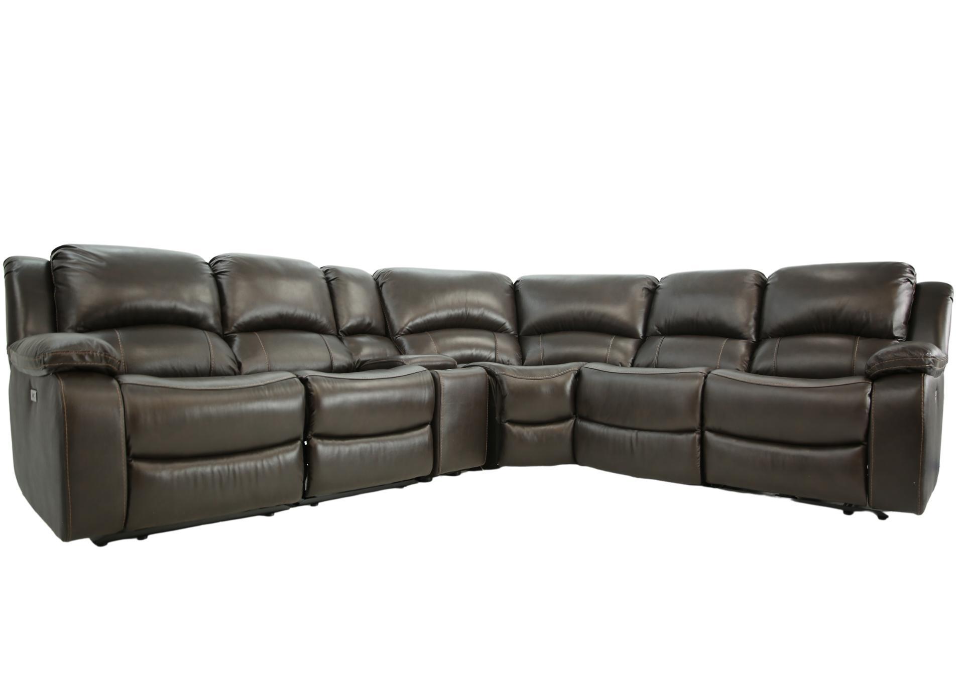 MACON ESPRESSO LEATHER 6 PIECE 1P POWER SECTIONAL