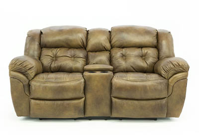 HUDSON SADDLE LEATHER 1P POWER LOVESEAT WITH CONSOLE