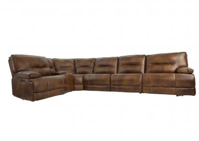 HENDRIX SIENNA LEATHER 2P POWER 6 PIECE SECTIONAL,CHEERS
