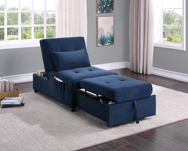 Joyce Media Chair with Pull Out Pop Up ottoman and storage