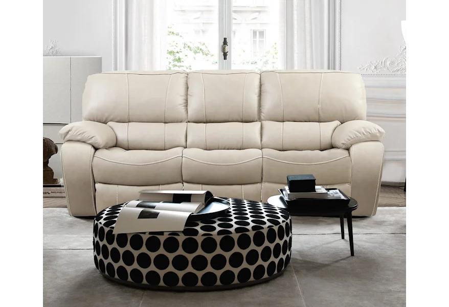 Dual Reclining Beige Leather Sofa with Manual Pull Handle