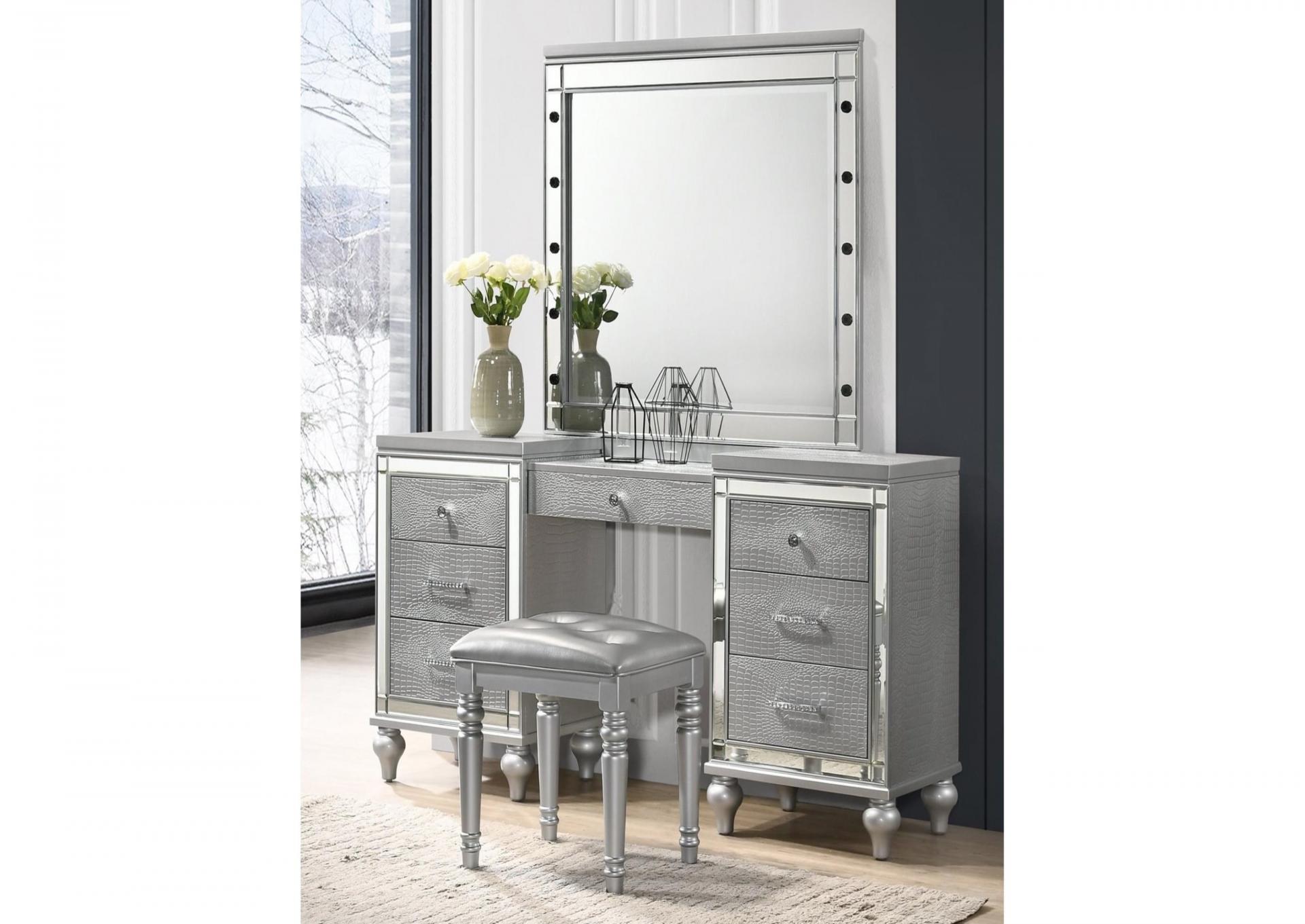 Lighted Vanity Mirror with Stool and Vanity Desk with drawers