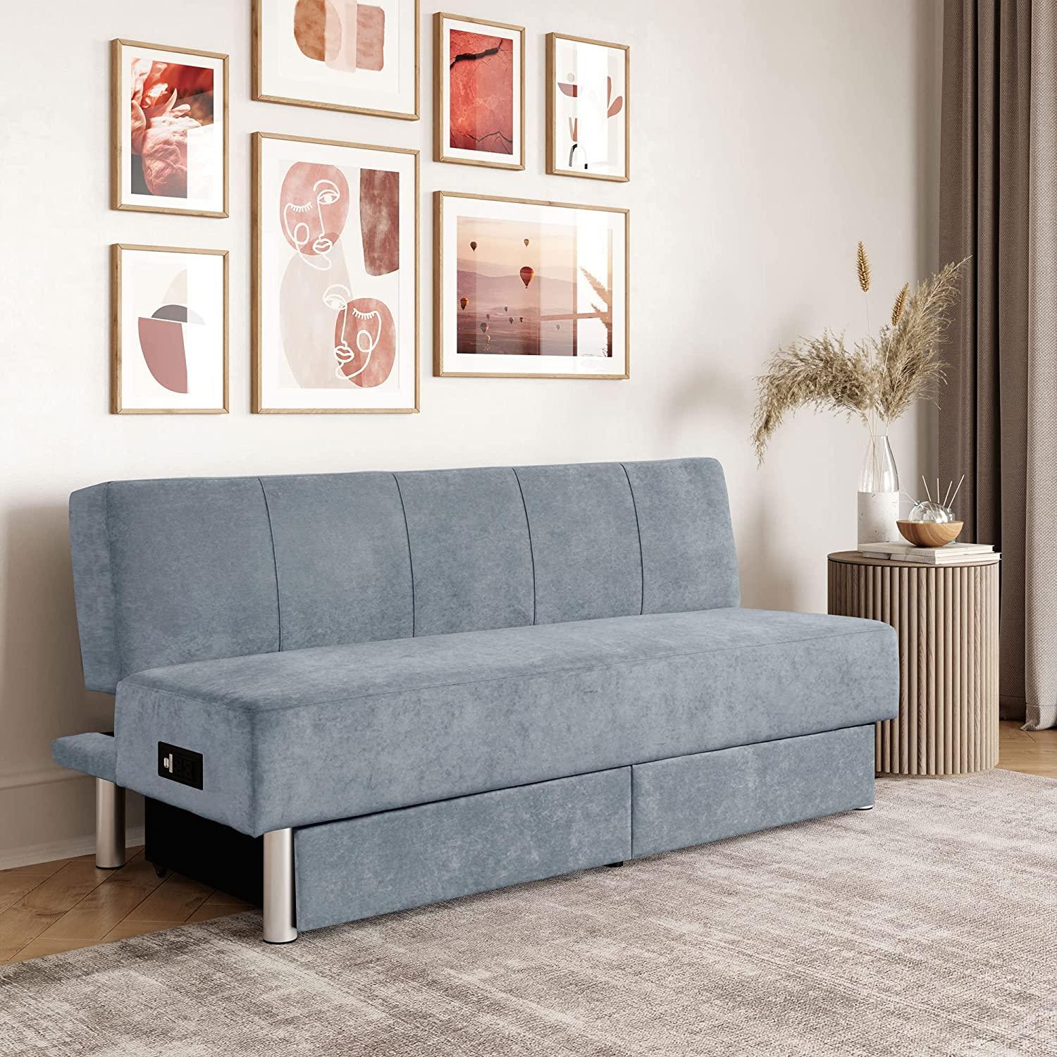 Gray Sofa Click with power and 2 drawers