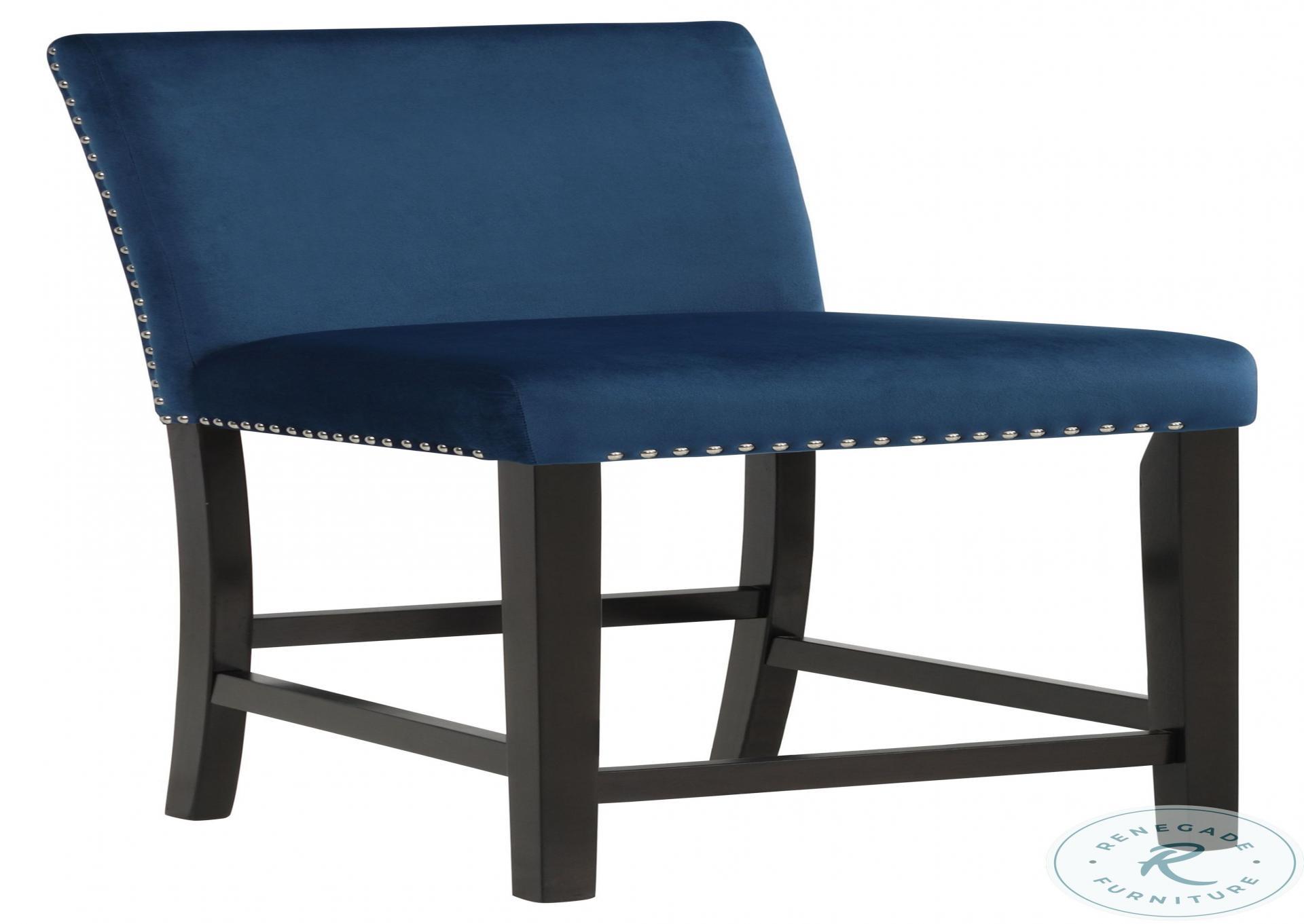Cecilia Blue Counter Height Stool with Brown Wood Base