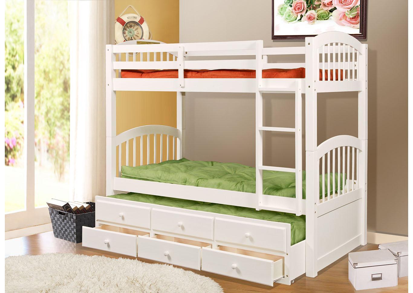 Benny Bunk Bed w/ Trundle & Storage - White,Instore