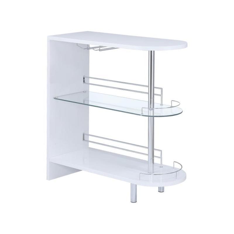 White bar with wine glass hanger and shelf