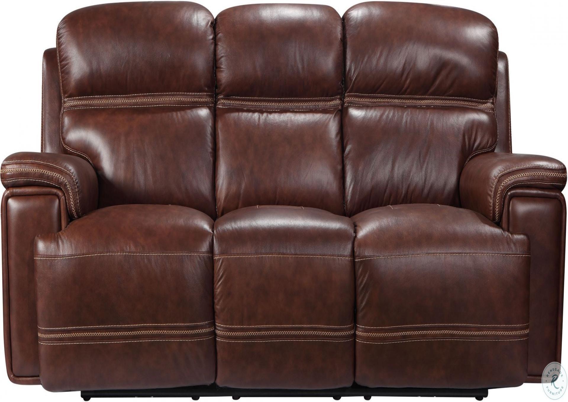 Brown Leather Power Headrest with Power Footrest Dual  Reclining Sofa