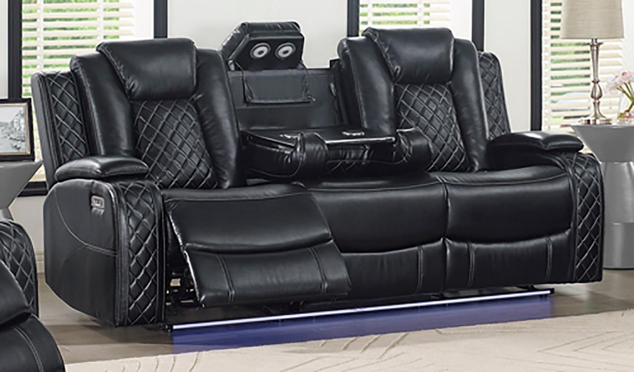 Marion Black PU Fabric Dual Reclining Sofa with drop down tray and charging station