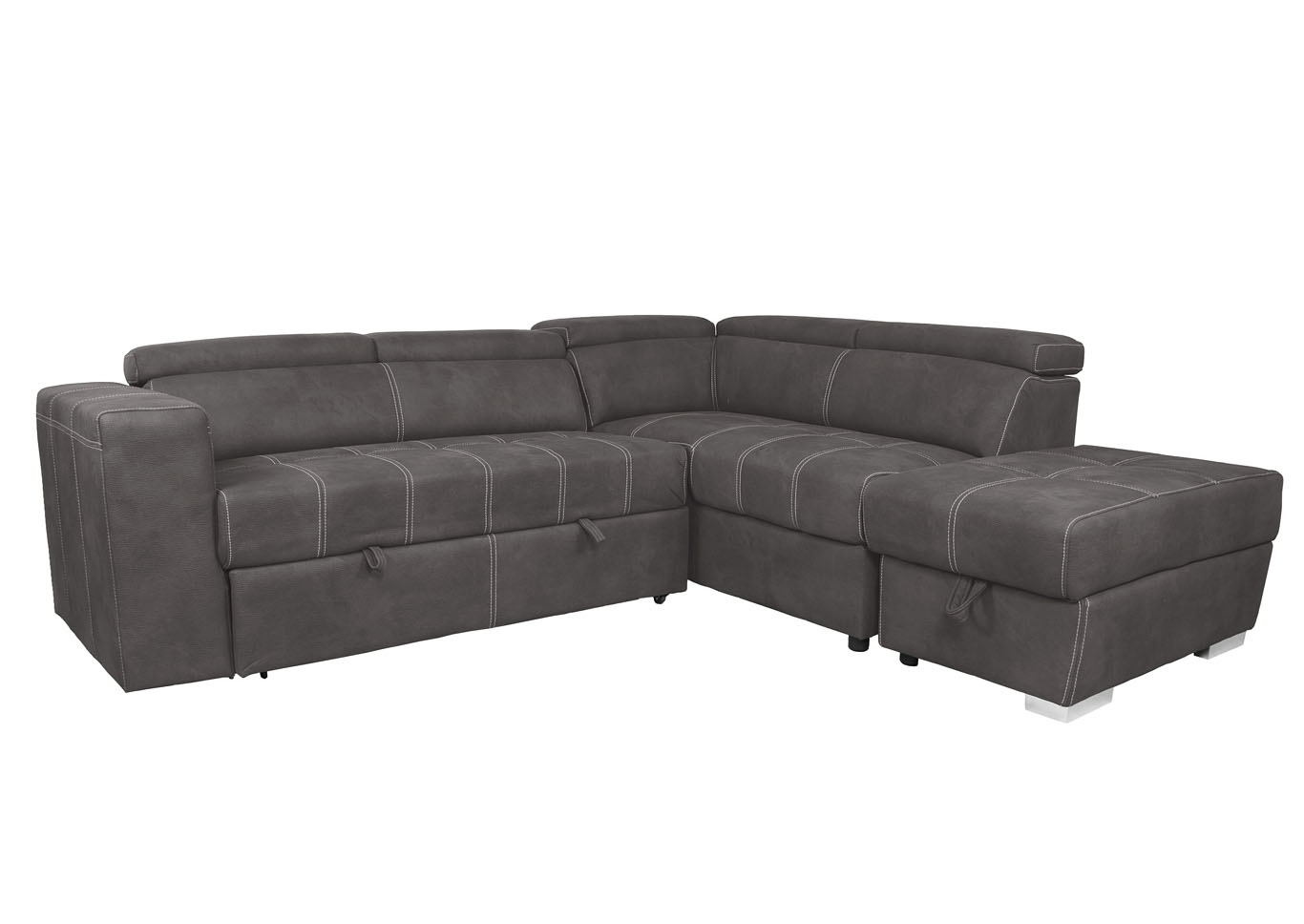Abby Media Sectional with Pull Out Pop Up Ottoman and Moveable Storage Ottoman,Instore