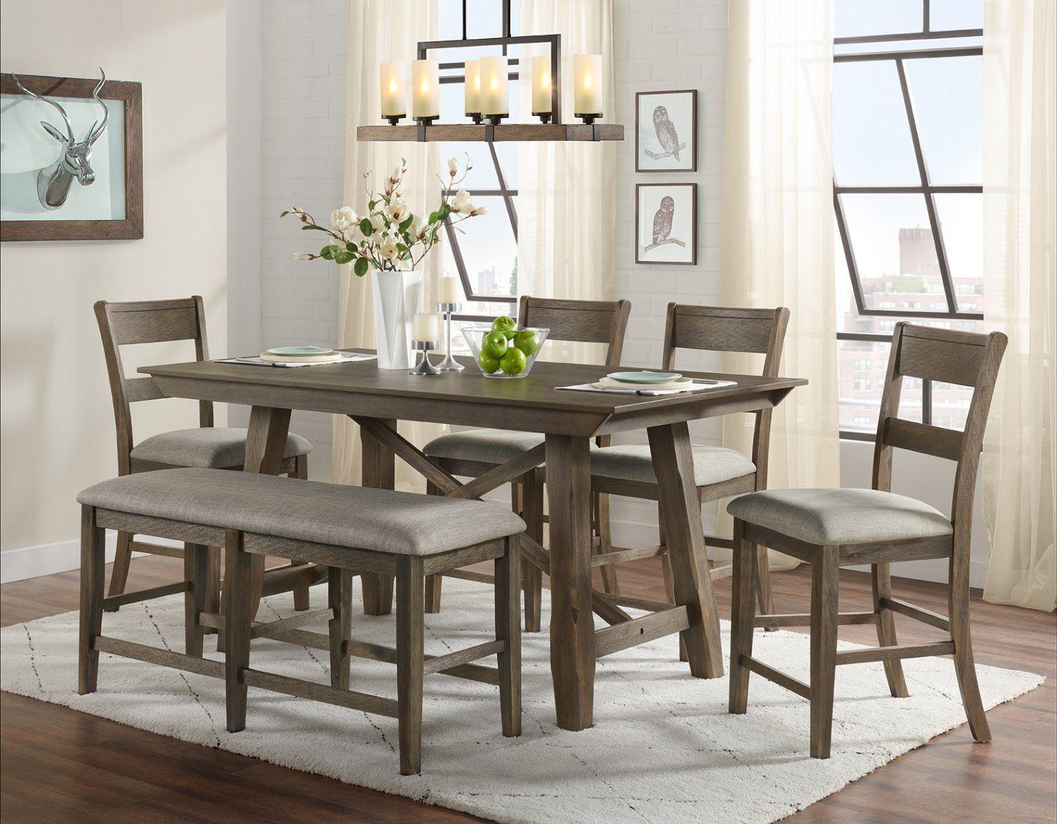 6PC dining set with Counter height table 4 stools and backless bench