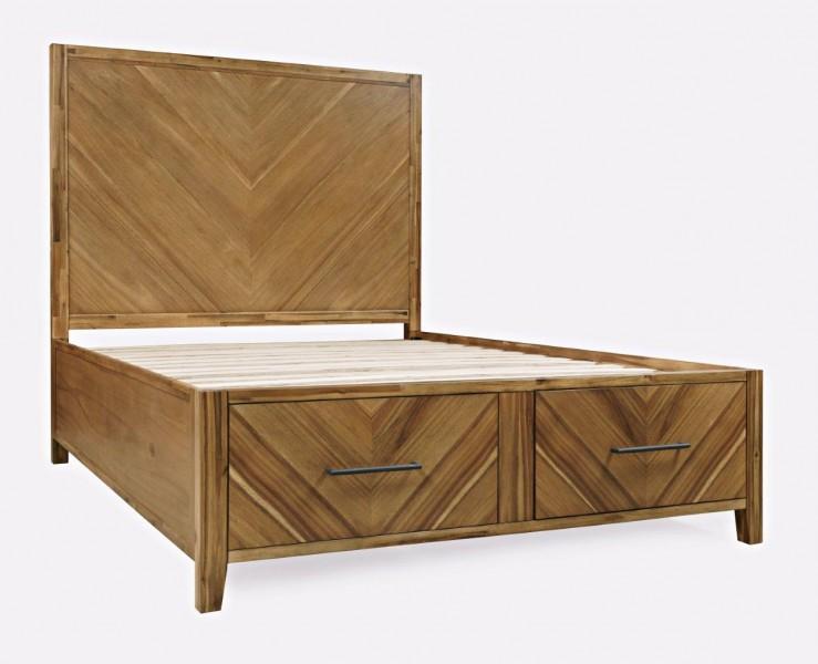 Storage Platform Bed with 2 drawers in footboard light color