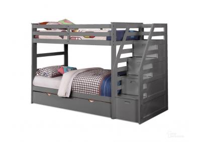 Cosmo Twin Over Twin Staircase Bunk Bed With Trundle and Storage Steps - Gray