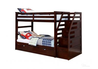 Cosmo Twin Over Twin Staircase Bunk Bed With Trundle and Storage Steps - Java