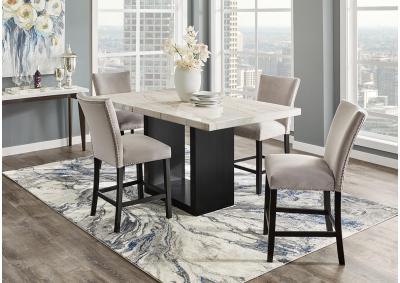 Valentino Marble 7pc Counter Height Set with 6 Gray Fabric Stools