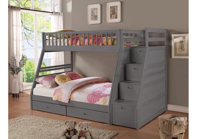 Dakota Twin/Full Angled Bunk Bed with Storage Staircase and Under Drawers Gray