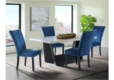 Image for Valentino Marble 5pc Dining Set with 4 Blue Fabric Chairs