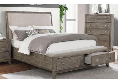 Landon Brushed Brown Upholstered Storage Sleigh Bed with Bench Footboard - Queen