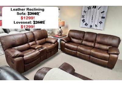 8625 Leather Reclining Sofa & Loveseat