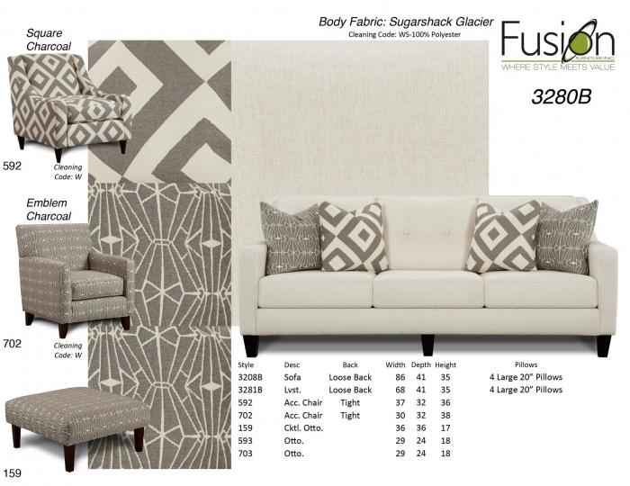 Sugarshack Glacier Sofa w/Revolution Fabric,Fusion