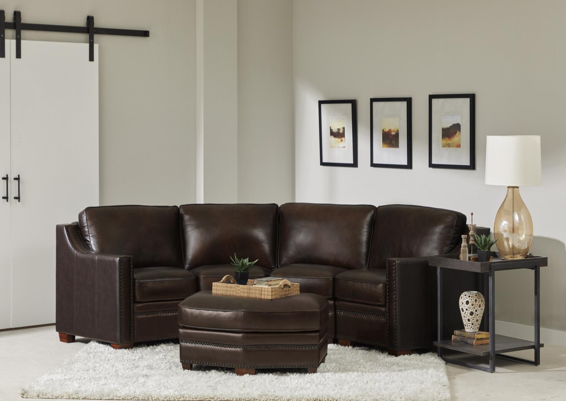 Donnelley Brown Genuine Leather Sectional w/Ottoman,Milton Green Stars