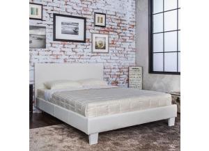 Queen Platform Bed and Mattress Combo White Leatherette,Bed Post Furniture
