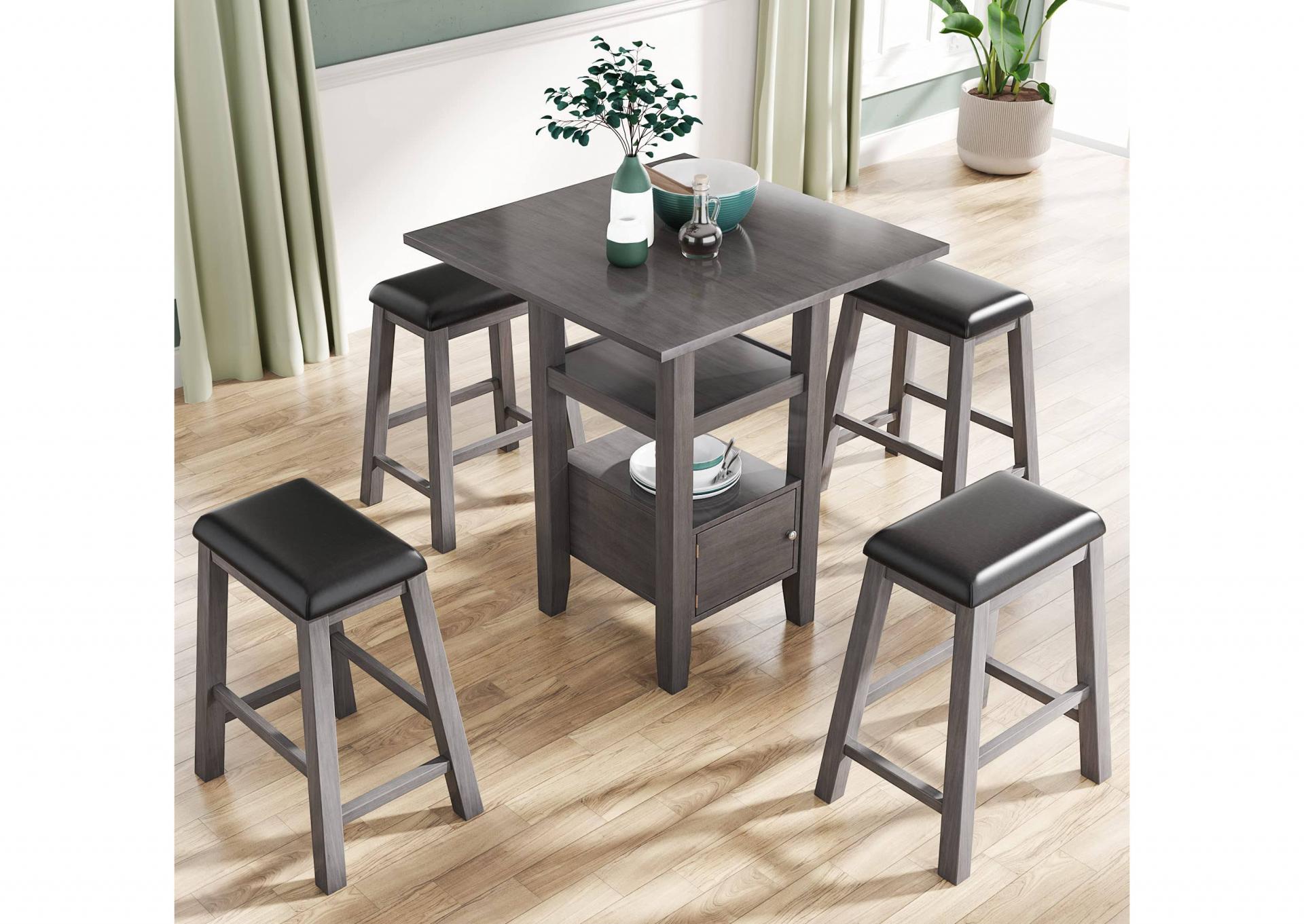 Renaissance 5 PC Table Set with Storage & Upholstered Stools,Digital Retail Experience