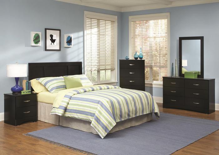 Black full headboard with frame, dresser, mirror,In Store Only
