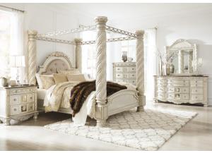 Image for Cassimore Pearl Silver King Upholstered Canopy Bed w/Dresser, Mirror, and Nightstand