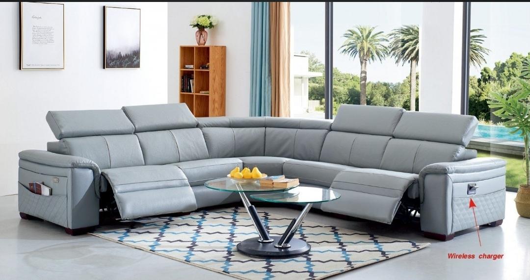 616 Italian Leather Sectional Sofa w/ Adjustable Headrest & Full Power Motion Recliner & Optional Wireless Charger 2 COLORS,Pantek