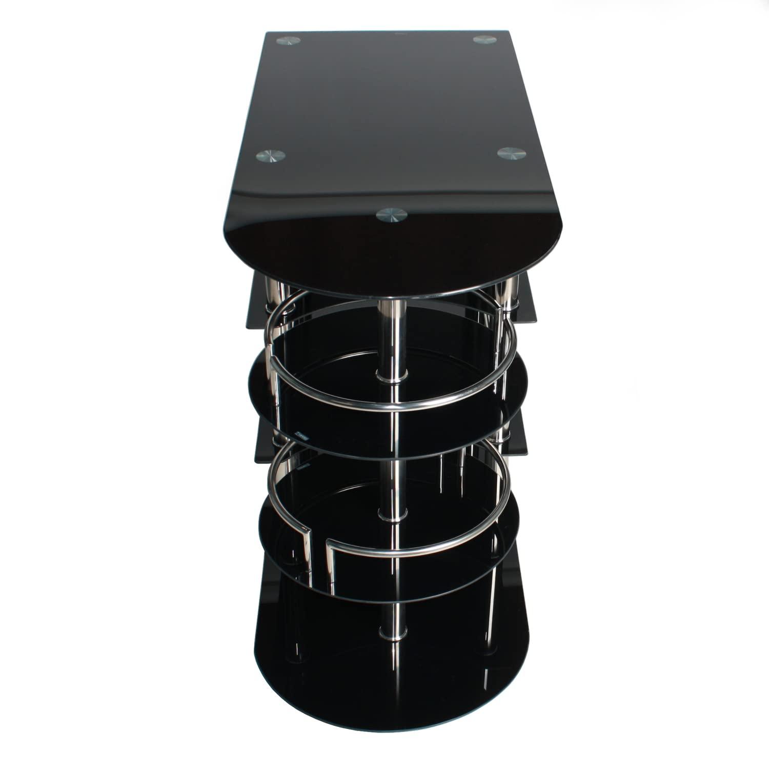 Floor Model Black Glass and Stainless Steel Bar,AffordableFurnitureNYC.com