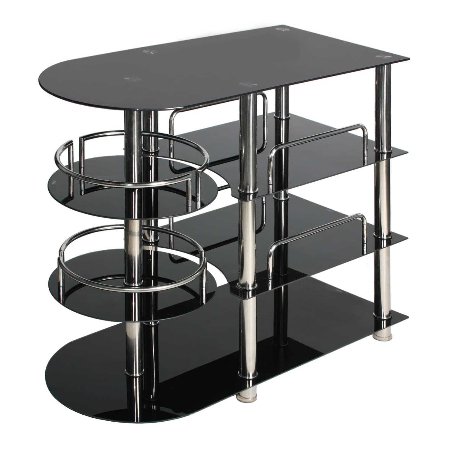 Floor Model Black Glass and Stainless Steel Bar,AffordableFurnitureNYC.com