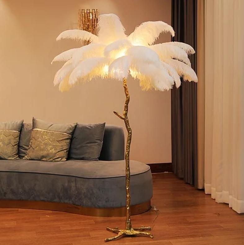 Genuine Brass & Ostrich Feather Tree Floor Lamp 6 Colors Pink Red Turquoise  White Grey,N Y Diamond 