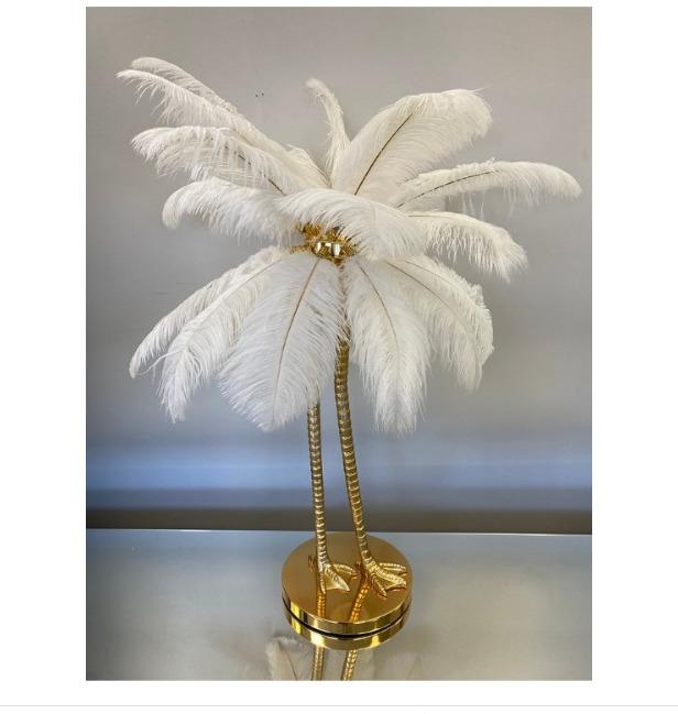 Brass and Feather Table Lamp,N Y Diamond 