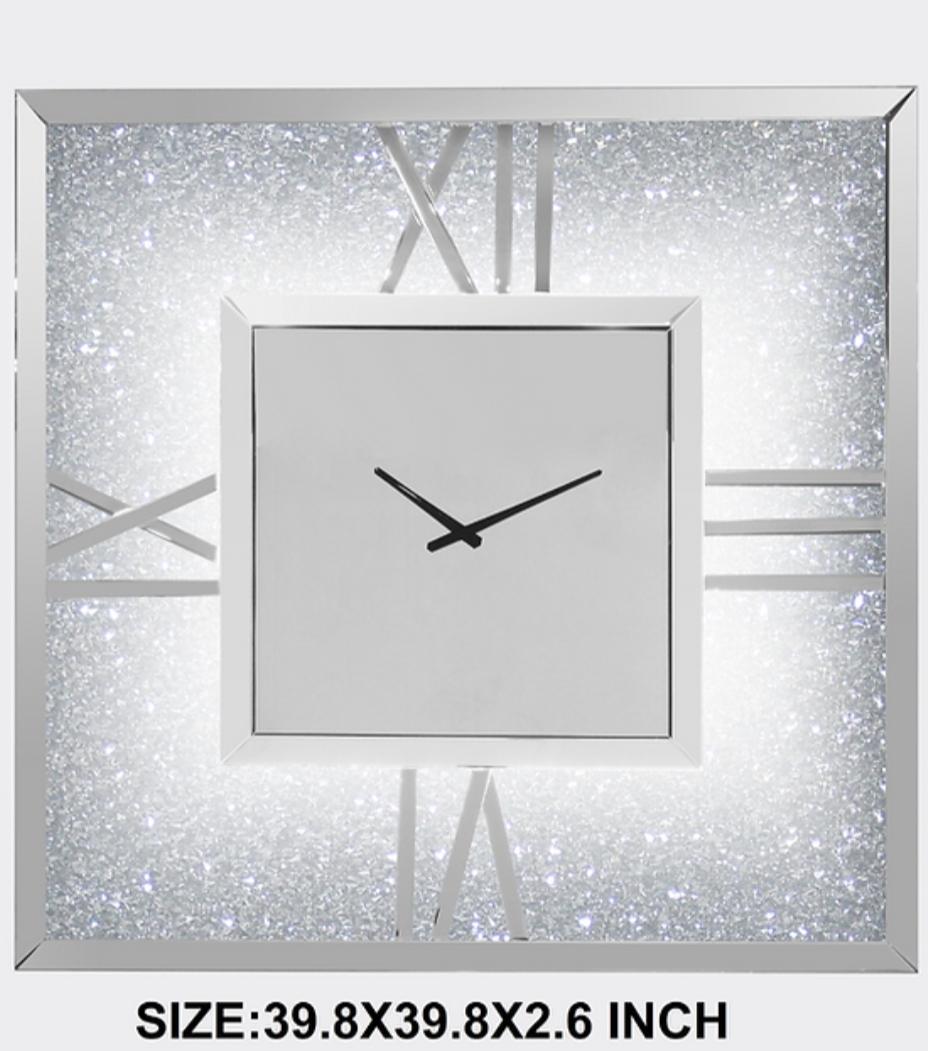 NYCLOCK-3B "ARMENIA LED back litGlass Wall Clock:Crushed Diamond,N Y Diamond 