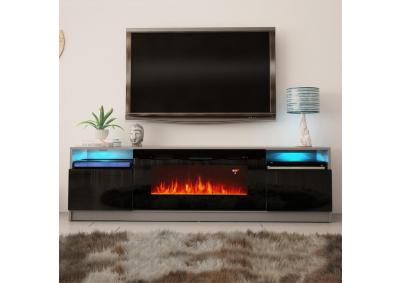 Image for York 02 Electric Fireplace 79" TV Stand Grey & Black