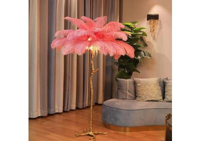 Image for Genuine Brass & Ostrich Feather Tree Floor Lamp 6 Colors Pink Red Turquoise  White Grey