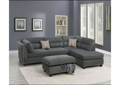 3 Piece Velvet Reversible Sectional Sofa 3 Colors Grey, Tan,  Red 6417