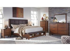 Image for Relene medium brown queen upholstery strage bed with dresser ,mirror & 1 night stand