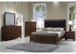 Image for Belmont Rustic Queen Bed (w/padded headboard) w/Dresser, Mirror, Chest and One Nightstand