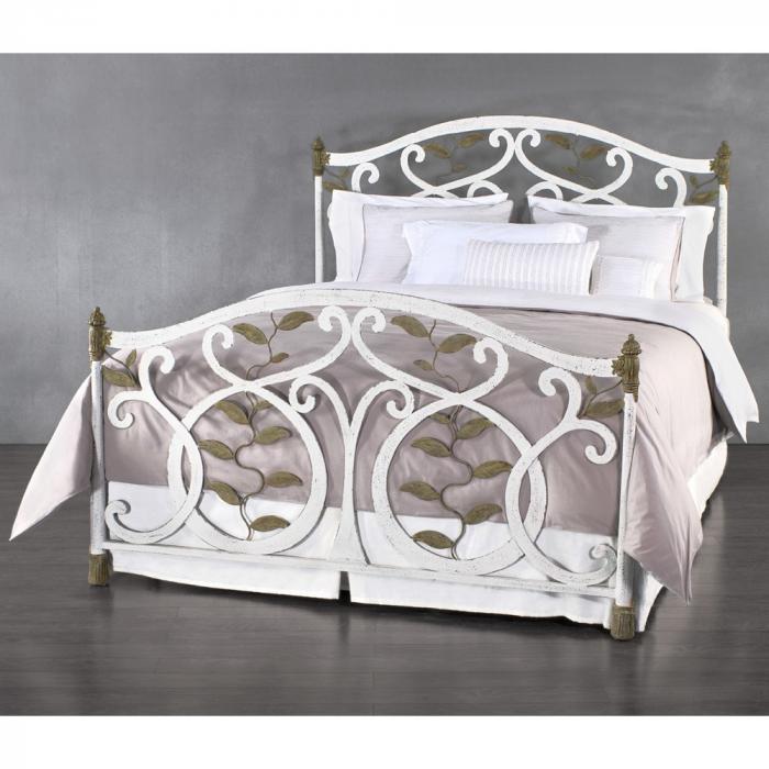 Laurel Queen Complete Iron Bed in Vintage White,Wesley Allen